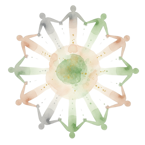 Ilustração espiritual da Jornada do Autoamor, com energia suave e acolhedora